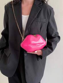 1pc Fashionable Glossy Lip Shaped Chain Strap Crossbody Bag For Women, Novel And Unique Design, Versatile Fashion Item With Multiple Color Options - Hot Pink - View 4