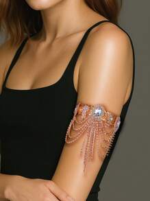 1pc Silver Personalized Fashion Multi-Layer Tassel Rhinestone Arm Bracelet Chain, Body Jewelry For Party