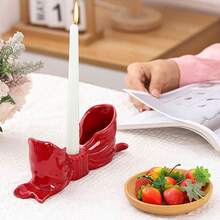 1pc Handmade Nordic Style Asymmetrical Ceramic Bow Candle Holder, High-Quality Home Decor Item, Suitable For Holidays, Parties, Gifts And Blessings