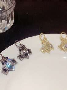 1 Pair Stylish Diamond Shaped Rhinestone Earrings, Elegant & Versatile Party Accessories And Daily Wear Jewelry Gift For Women
