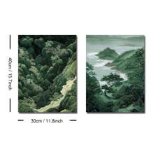 Conjunto de 2 pôsteres de parede de arte japonesa Zen Green Forest Mountain sem moldura, impressão em tela, minimalista, Japandi Wabi Sabi, pintura de paisagem abstrata para apartamento, sala de estar, quarto, decoração de casa moderna