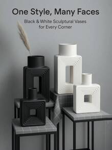 1pc White Ceramic Vase, Square Vase Home Decoration Minimalist Nordic Bohemian Style, Suitable For Living Room, Shelf, Table, Bookshelf, Fireplace And Entryway Decoration Vase Rama Decoration Rama