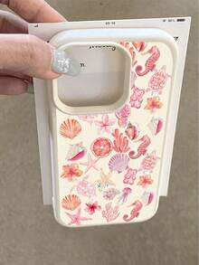 1pc Pink Watercolor Starfish & Shell Pattern Waterproof Anti-Fall Anti-Slip Soft Protective Phone Case Compatible With Apple Phones,International Version, Not The Domestic Version - Multicolor - View 2