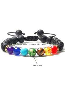 ZIRUISP 7脉轮疗愈石串珠手链可调节天然宝石珠子男女款冥想瑜伽精神能量平衡礼物 - 彩色 - 查看 3