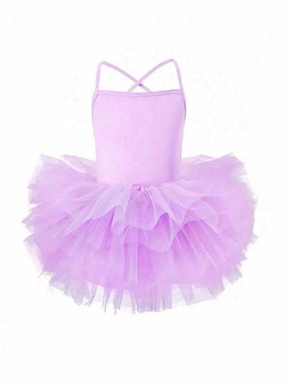 1pc Young Girls Adorable Fancy Princess Sweet College Ballet Style Tulle Strap Tutu Dress, Princess Party Birthday Gift, Suitable For Beach, Dance Performances, All Seasons