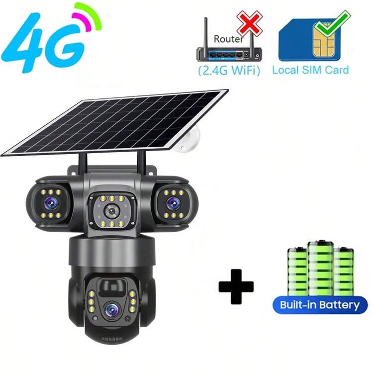 Cámara IP solar 4G 4G CCTV 12MP de doble lente y triple pantalla PTZ con seguimiento automático 6K Curious Security Surveillance V380 Pro, cámaras de seguridad para interiores y exteriores 4G inalámbricas, cámaras IP, cámaras PTZ, cámara Ring, cámaras IP PTZ de vigilancia inteligentes para interiores y exteriores con seguimiento automático - Cámara con tarjeta SIM 4G - Ver 13