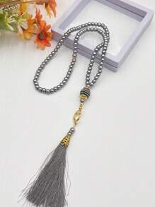 1 pieza Pulsera de cuentas de oración musulmana de 99 cuentas de vidrio con borlas, diseño minimalista de moda para uso diario