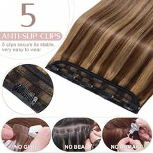 8-24in Natural 100% Remy Human Hair Extensions One Piece Clip In Weft Half Full Head 5CLIPS Seamless Easy To Install Black Brown Blonde Highlight - #4P27 Highlight Blonde - View 10