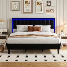 Twin Size Bed Frame With LED Lights, LED Upholstered Bed Frame With  Headboard, No Box Spring Needed, Easy Assembly, White/ Pink/ Black, Twin/ Full/ Queen/ King (USB LED Strip)