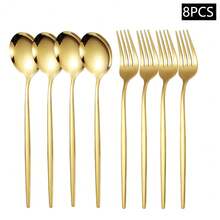 4/8/6/12pcs Gold Stainless Steel Spoons & Forks, Suitable For Home, Hotel, Picnic, Dishwasher Friendly,School Supplies
