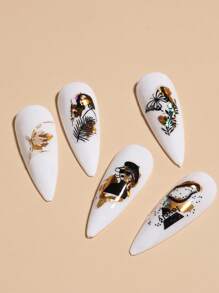 3 stuks zelfklevende 3D-bladnagelstickers met glitter, bloemen, gouden bladeren en vlinders. Y2K Fantasy Design-nagelstickers, manicure-stickers en nageldecoratie.