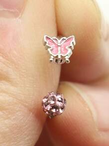 1pc Butterfly Shaped, Bat Lips Ring, Sparkling Harajuku Lip Ring, Cartilage Hoop, C-Shape, Pink & White, New Lip Piercing Jewelry, Suitable For Women's Daily Wear And Gift