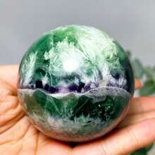 1 Piece Selected Natural Snowflake Fluorite Crystal Ball - Green Blue Purple Bohemian Style Round Living Culture, Unique Christmas And Mother's Day Gift, Collectible Crystal, Snowflake Decoration, Holiday Gift, Elegant Design, Handcrafted, Decorative Sphere, Polished Treatment, Spiritual Decoration - 8-9cm - 查看 6