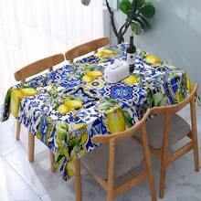 1 块柠檬印花桌布 - 鲜艳的蓝色和黄色花卉图案，提花涤纶，矩形，非常适合餐厅装饰、婚礼、野餐、露营和生日派对、户外餐桌布、柠檬厨房装饰