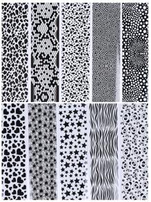 10 feuilles de feuilles de transfert d'art nail rétro noir avec des étoiles, des cœurs, des lignes et des vagues. Feuilles d'art pour ongles avec motifs étoilés, à carreaux et ondulés. Stickers de transfert pour la décoration d'ongles. Fournitures DIY