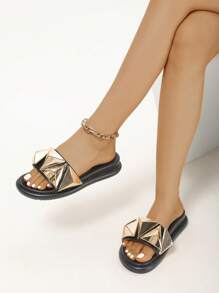 Sandali estivi da donna, stile vacanziero minimalista, decorati con fibbia metallica a triangolo, sandali con zeppa platform in stile fatato, adatti per passeggiate all'aperto e spiaggia