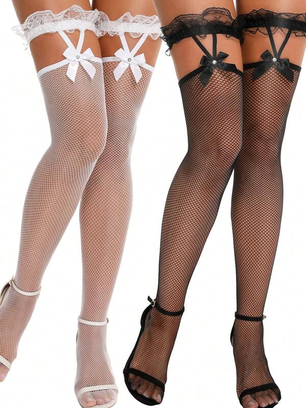 Damen Spitzen-Strumpfhalter, schwarze weiße transparente Strümpfe, Netz-Spitzen-Strumpfhalter-Socken, Punk Strumpfhalter, sexy Hosenträger Hüftgürtel, Oberschenkel-Strumpfhalter, dünne atmungsaktive Overknee-Strümpfe, Modezubehör für Frauen, geeignet für Rollenspiele, Partys, Nachtclubs und Cocktailabende