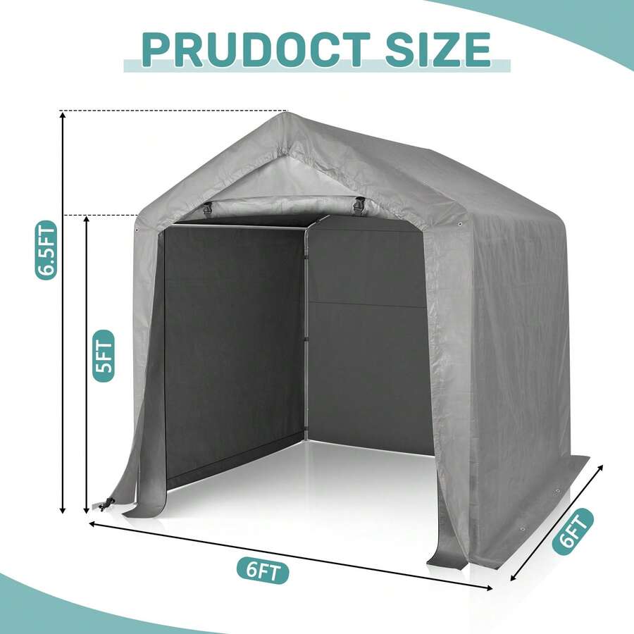 SUNROAD Abri de voiture gris foncé 6X6FT à 4 panneaux pour une pièce, tuyau en fer plastifié gris de 25 mm de diamètre, tissu PE 140G, abri de rangement à 3 panneaux, 1 porte - Gris foncé - Voir 1