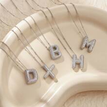 1pc Fashionable Gold A-Z 26 Bubble Letter Pendant Necklace, Suitable For Men & Women Daily Wear