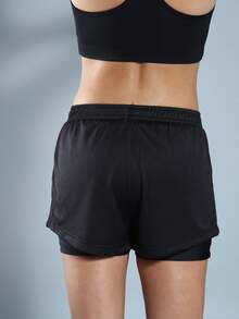 WOMEN'S DOUBLE FITNESS SHORTS IDEAL FOR RUNNING AND THE GYM - Black - View 5