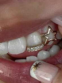1pc Fashion Tooth Jewelry, Hollow Star Striped Zirconia Combination, Single Arc Hollow Unique Hiphop Tooth Decoration, Suitable For Party, Everyday, Gift, Stage Props
