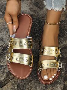 Nuevas sandalias planas casuales tipo punk con plataforma, remaches y diseño gótico de araña y murciélago, para mujeres de talla grande, para el verano