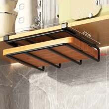 Kitchen Hanging Organizer Rack With Hooks Under Cabinet Paper Towel Dishcloth Hanger Cutting Board Pot Cover Holder Storage Shelf
