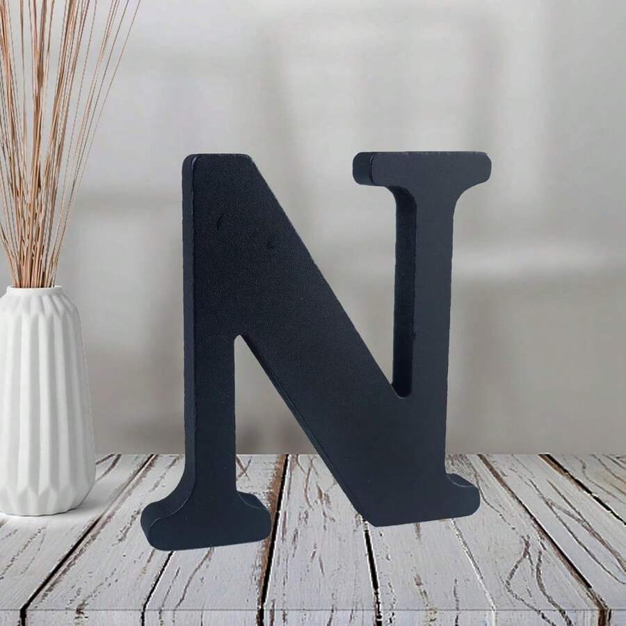 Local Delivery-- 4 Inch Black Wood Letters Unfinished Wood Letters For Halloween Decorative Standing Letters Slices Sign Board Decoration For Craft Home Party Projects (A) - N - 查看 1