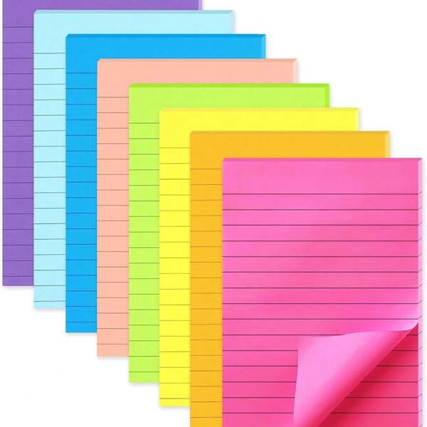 8 pièces/set Notes autocollantes rembourrées de style 4x6 pouces, 8 couleurs vives, grands autocollants rectangulaires pour bureau, maison, réunions scolaires, 40 feuilles/note, fournitures de rentrée scolaire