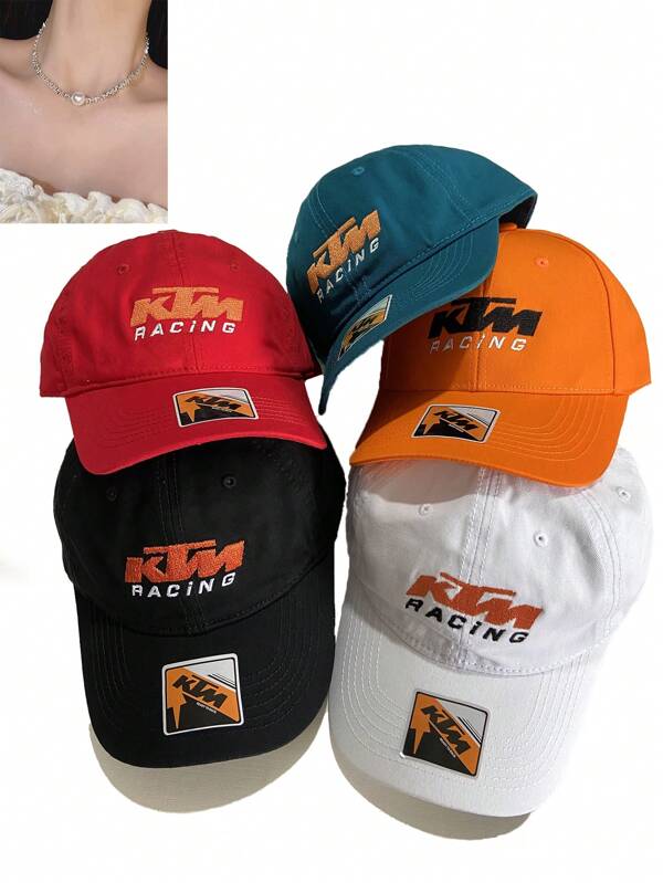 2 stuks/1 stuk modieuze 5-kleurige optionele Y2K Soft-Top KTM Racing Team 3D geborduurde motorfiets track outdoor casual sport verstelbare baseballpet, ketting, geschikt voor mannen en vrouwen, alle seizoenen dagelijks dragen