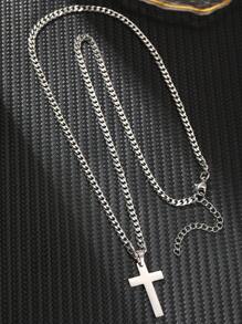 1pc Stainless Steel Men's Gift Cross Pendant Necklace With Matte Chain, Suitable For Daily Wear, Jewelry Gift