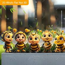 2D, 5 Stück süße Bienen Freunde Acryl Gartendekoration, Outdoor Dekorationen für Gärten, Rasenflächen, Topfpflanzen, Höfe und mehr, perfektes Geschenk, 2D flach