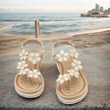 Sandalias planas con tira en el tobillo y punta abierta con diamantes de imitación para mujer. Añade brillo a tus sandalias planas con punta abierta y diamantes de imitación. H-Sandra - Dorado - Ver 5