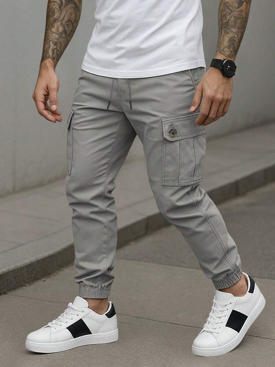 Pantalón Jogger Cargo para Hombre Casual, Urbano y Cómodo con Bolsillos Laterales Funcionales - Gris - Ver 1