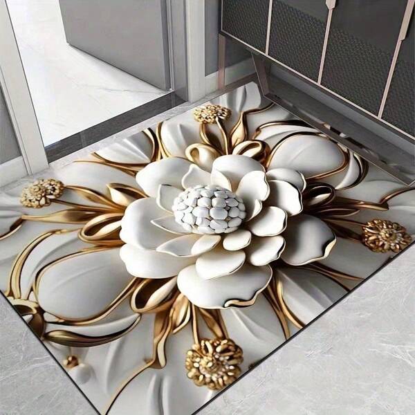 Alfombrilla de baño de flores prensadas en 3D, forma rectangular, lavar a mano, antideslizante, poliéster, goma, composición de diatomeas, tejida, 2000g/㎡, 0.12 pulgadas de grosor, barro de diatomeas (suave) Vuelta a clases