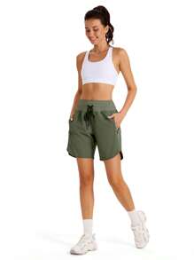 ZUTY 7" hohe taillierte Sporthosen für Frauen, Lauf-Workout Shorts mit 3 Reißverschlusstaschen, Sommer