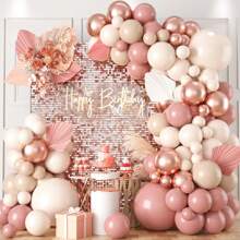 Juego de arco de globo color oro rosa - Set de 100 globos de color rosa palo para arco de globos que incluye globos rosas y blancos, set de guirnalda de globos rosa polvo para decoración de baby shower, boda, baile de graduación, cumpleaños