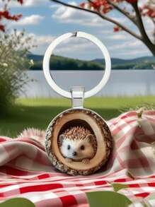 1pc Hedgehog Design Wooden Keychain - Fashionable Style, Ideal For Birthday And Holiday Gifts, Party Favor Accessories Car Accessories Bag Charm Backpack For School Cute Goth Y2k