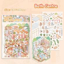 Big Plus Size Sweet Cute 3D Cartoon Sticker Scenes, DIY House Stickers For Water Park, Spring Restaurant, Bath Centre, Coffee RV, Garden Stroll, 3D Miniature Scene Stickers For Adult Kids Relief Stress Pass The Time