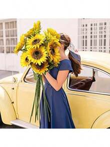 3 Packungen Künstliche Sonnenblumen im Glamour-Stil mit abnehmbaren Köpfen - Vollblühende Seidensonnenblumen mit langen Stielen für Heim- und Hochzeitsdekoration