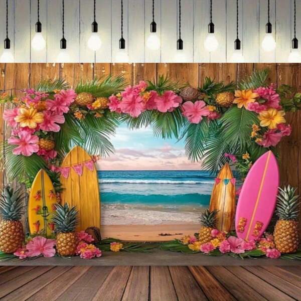 1 Piece, Tropical Seaside Background, Summer Beach Hawaii Island Palm Tree Photography Background, Photo Background, Video Wall Background, Hanging Cloth, Party Banner, Party Photo Background, Party Supplies