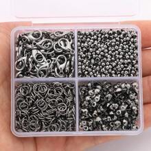 350pcs/Box DIY Jewelry Findings Kit, Includes: 50pcs Lobster Clasps, 100pcs Open Jump Rings, 100pcs Crimp Beads, 100pcs Double Cones, Sturdy & Easy To Operate, Jewelry Connectors, Charms, Pendants, Beading Supplies For DIY Crafting, Necklace, Bracelet Making