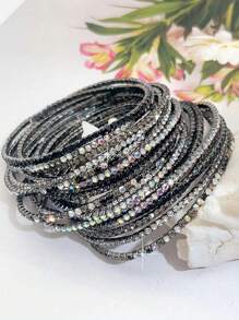 1 conjunto de brazaletes de lujo con cristales de color negro, gris, negro y gris que combinan con blanco, pulsera elegante para uso diario y fiestas
