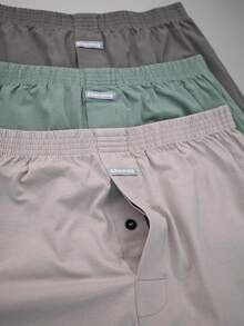 3条装休闲基础款针织弹力柔软中腰男士睡裤，前纽扣门襟 - 彩色 - 查看 3