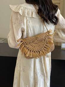 Bolso cruzado de macramé hecho a mano con borlas para mujer, bolso vintage, bolso de viaje, bolso para teléfono, bolso femenino, bolso de hombro, bolsos de paja para el verano hechos a mano con borlas, bolsos de playa 2025 de rafia y ratán trenzado, bolsos de hombro cruzados de vacaciones, embragues