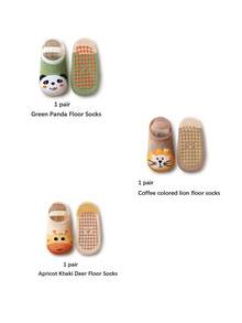 3 Pairs Toddler Boys/Girls Anti-Slip Grip Socks, Cute Animal Head Tie Strap Boat Socks, Suitable For All Seasons