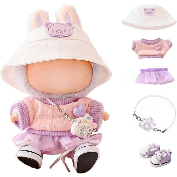Set de 5 piezas de ropa y accesorios de muñeca compatibles con La Bubu, conjunto de ropa morada bonita y de moda apto para muñecas de 15cm y 17cm, conjunto de ropa de muñeca de repuesto (muñeca no incluida)