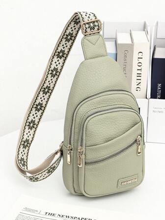 Vintage PU Leather Crossbody Bag For Women, Multi-Pocket Zipper Shoulder Bag, Fashion Multi Layer Chest Bag, Crossbody Bag, Women's Casual Sling Shoulder Purse, Classic Women's Sling Zipper Bag, Textured Retro Style Chest Bag, Outdoor Fancy Pack With Wide Strap