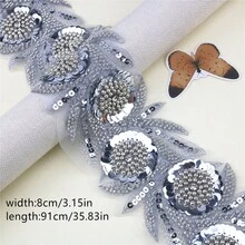 1碼金色線繡珠繡花邊，裝飾服裝婚紗，手工DIY材料適用於服裝或包袋 - 金色 - 查看 8