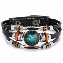 Zodiac Signs Spirit Bracelet Zodiac Bracelet For Women Men Adjustable 12 Constellation Bracelet Multilayer Zodiac Black Leather Bracelets Zodiac Sign Wrap Bracelet For Women Men Birthday Jewelry